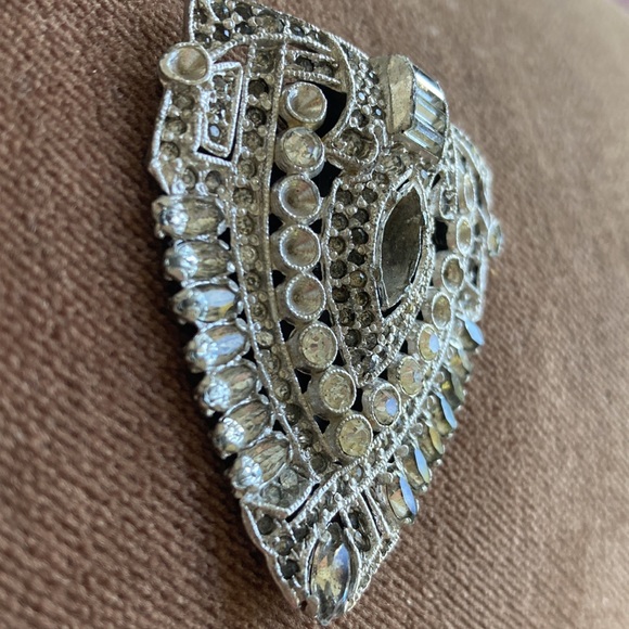 Large glass stones paste 1920s deco dress clip. Antique. - Picture 2 of 10